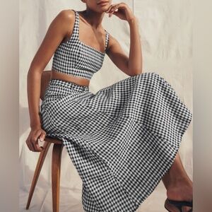 NWT Reformation Cole Two Piece Set Linen Skirt Top April Check Black White 10